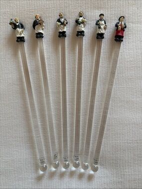 Vintage 90's Set of 6 Cocktail Swizzle Sticks Guy Buffet Waiter/Sommelier Tops